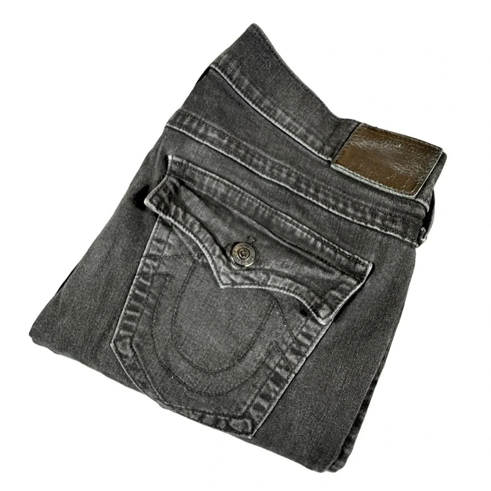 True Religion Ricky Relaxed Straight Jeans Mens 36x31 Black Flap Pocket Y2K VTG